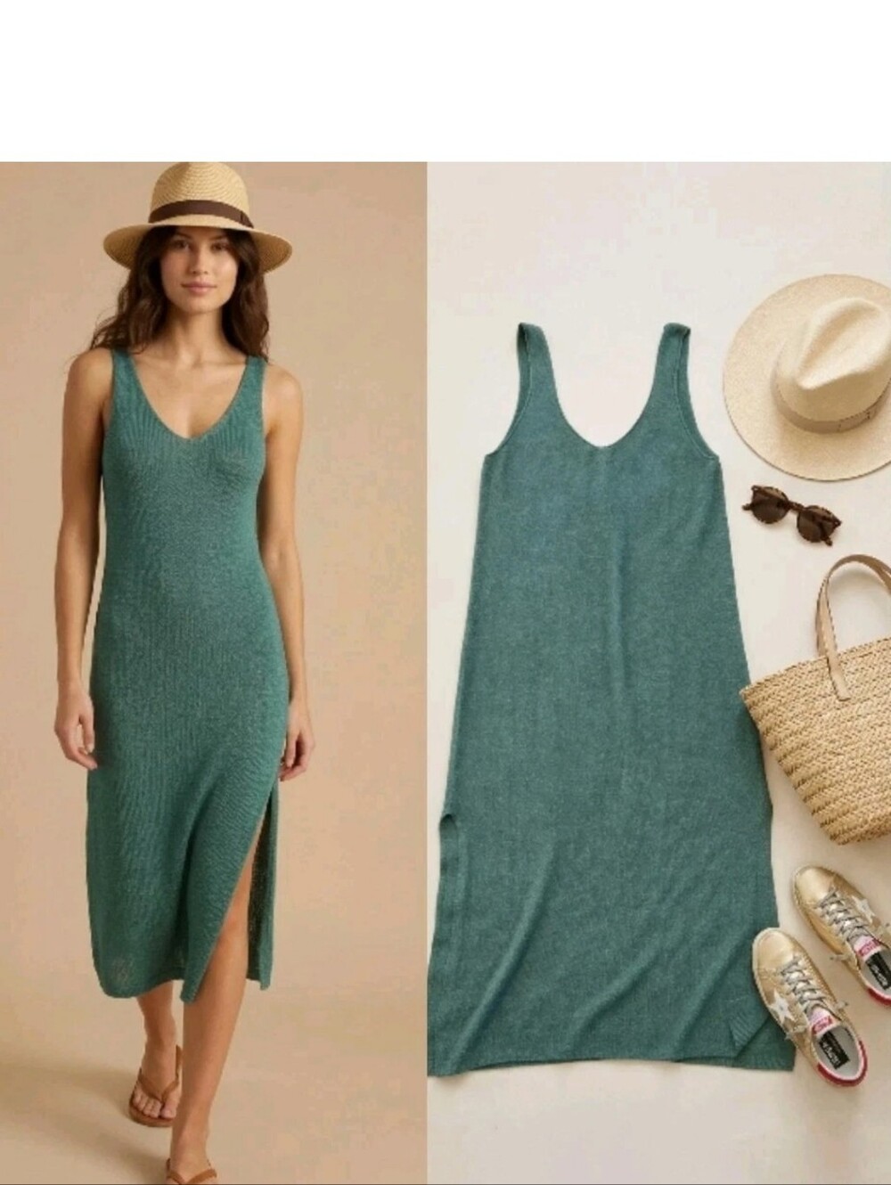 NWT! Double Zero Women’s Knit Midi Dress Size Teal Green Sleeveless V Neck! S